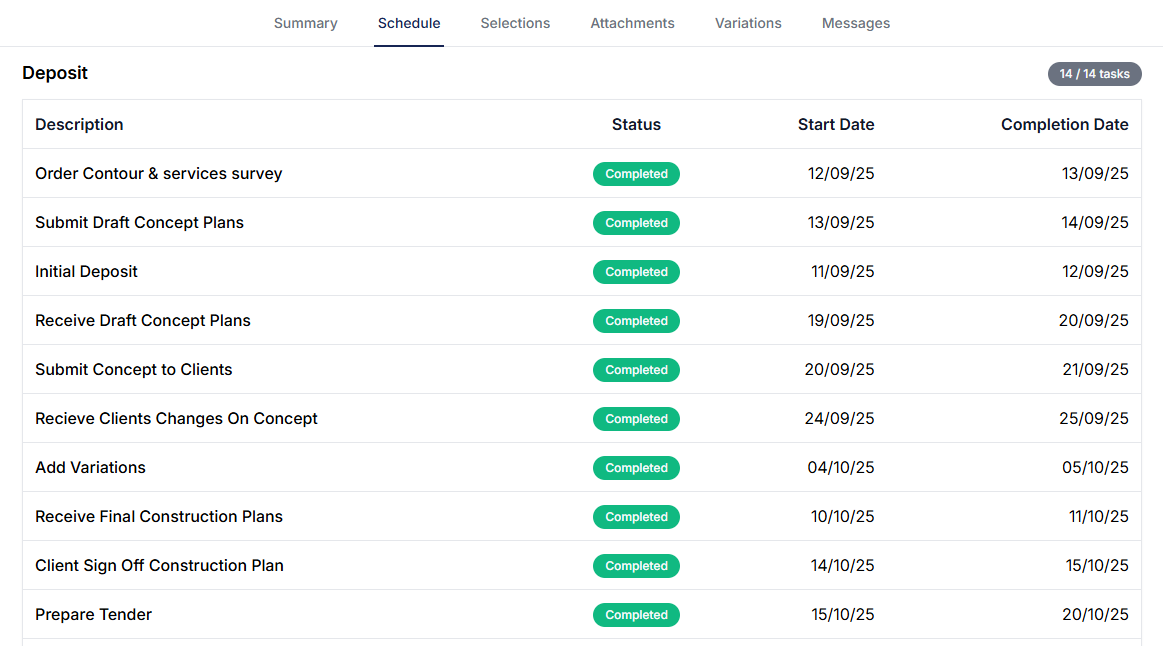 Live Build Progress - Client Portal Schedule View